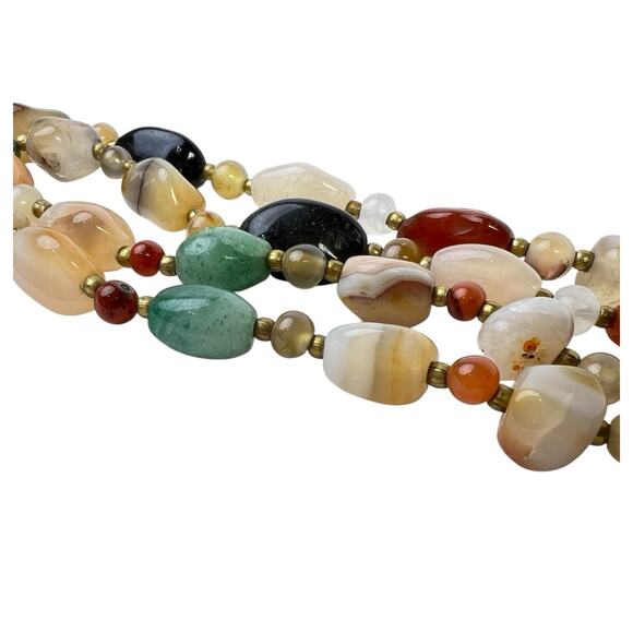 Vintage Necklace Polished Smooth Natural Stones Beggar Beads 1960s Barrel Clasp - Picture 2 of 14